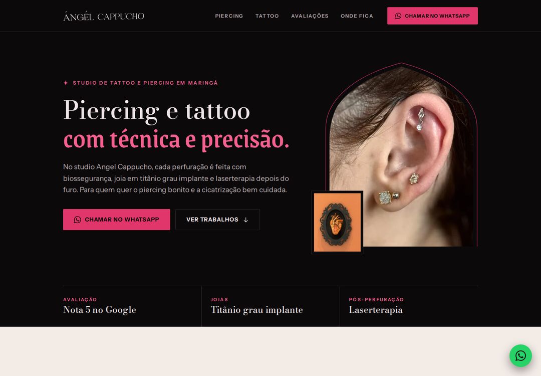 Primeira tela do site da Angel Cappucho.