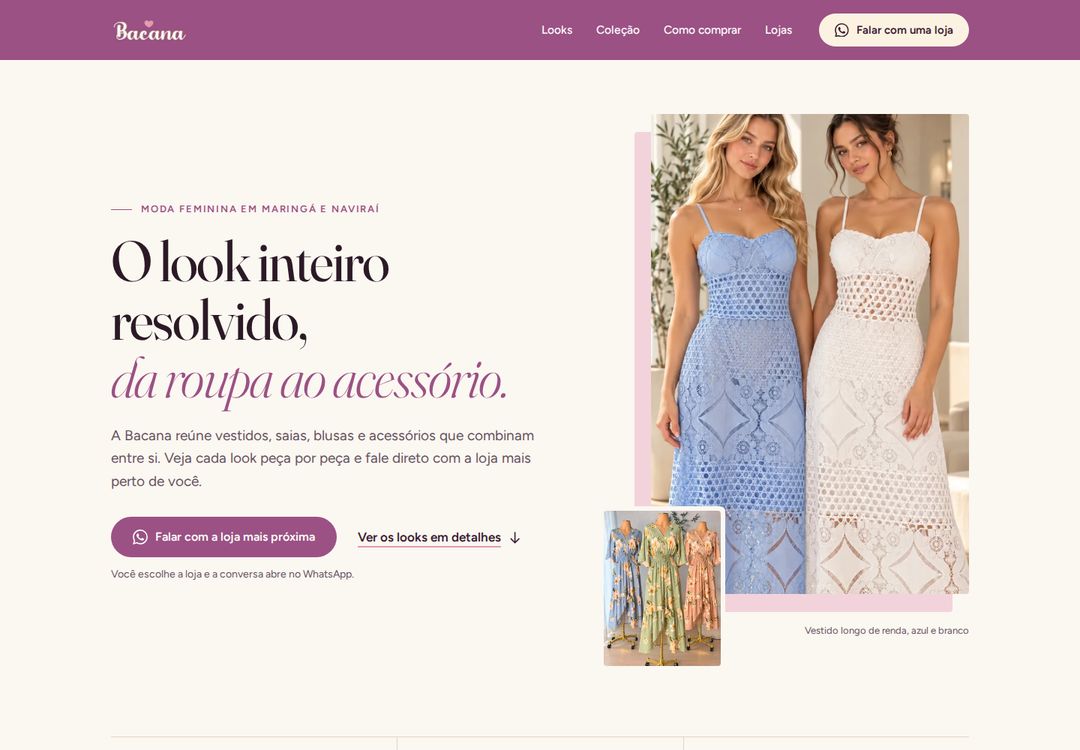 Primeira tela do site da Bacana Moda Feminina.