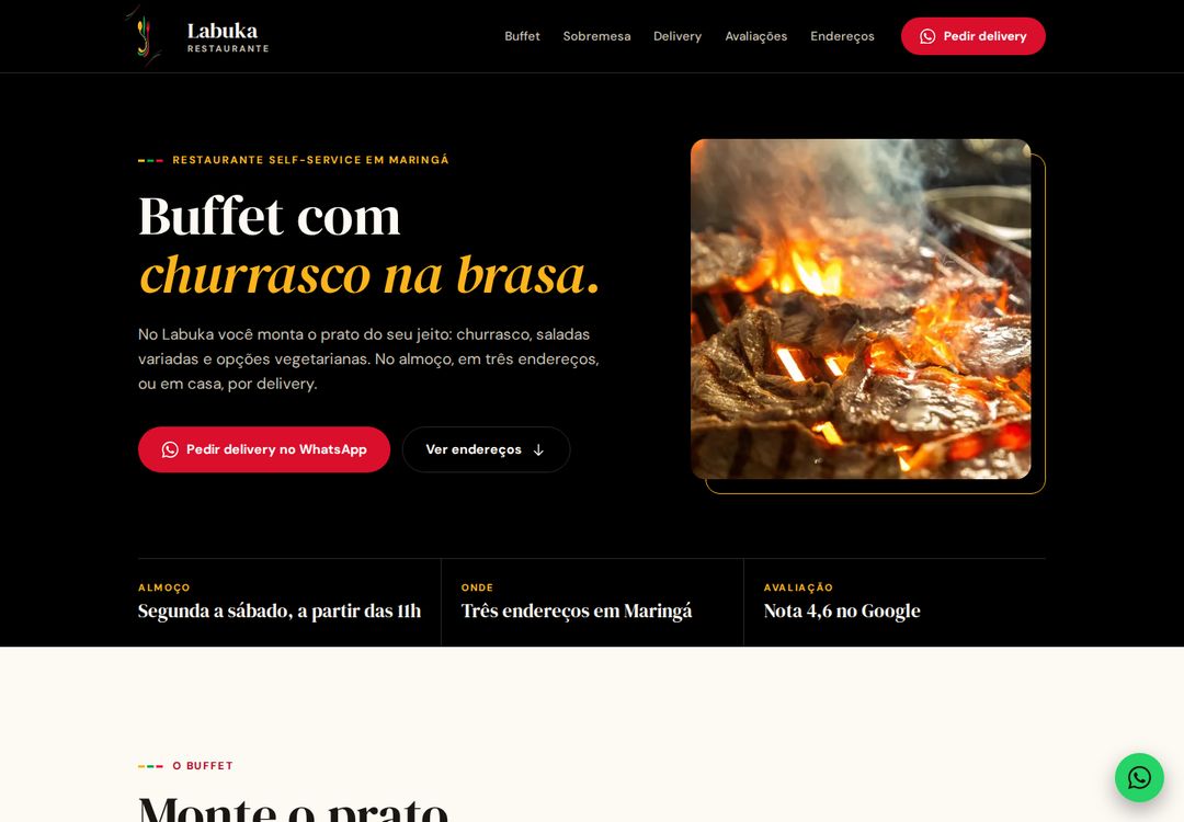 Primeira tela do site da Labuka Restaurante.