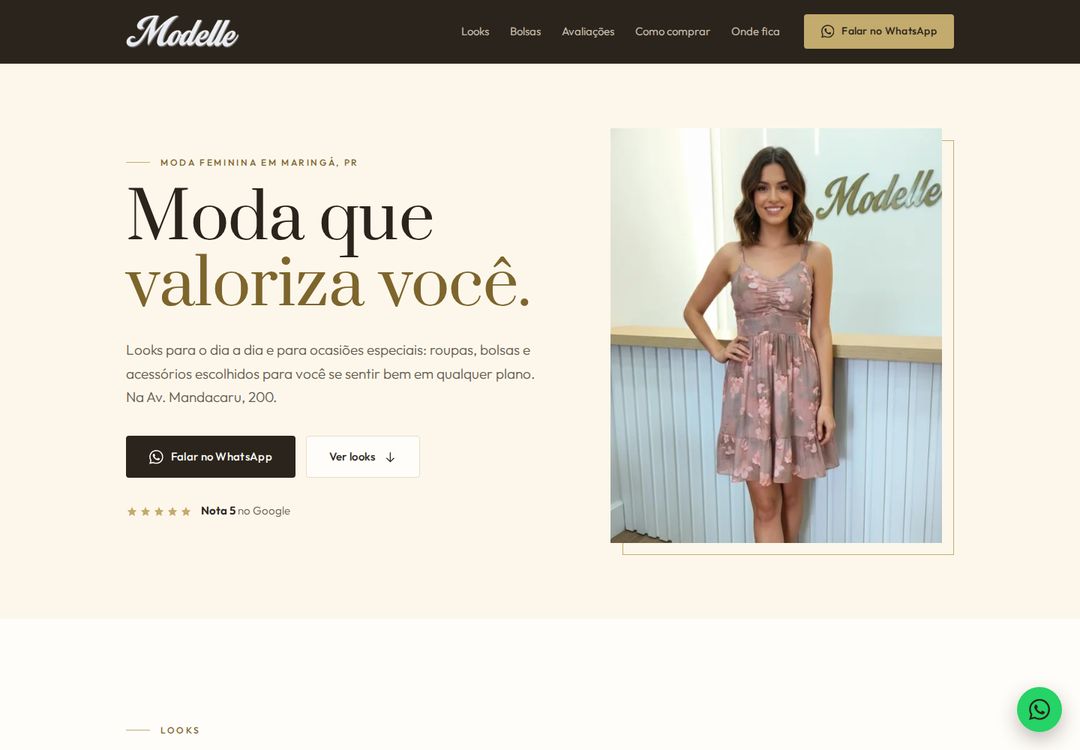 Primeira tela do site da Modelle.