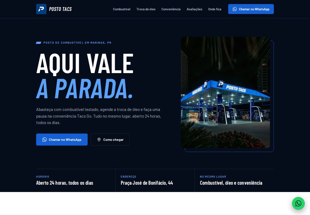 Primeira tela do site da Posto Tacs.