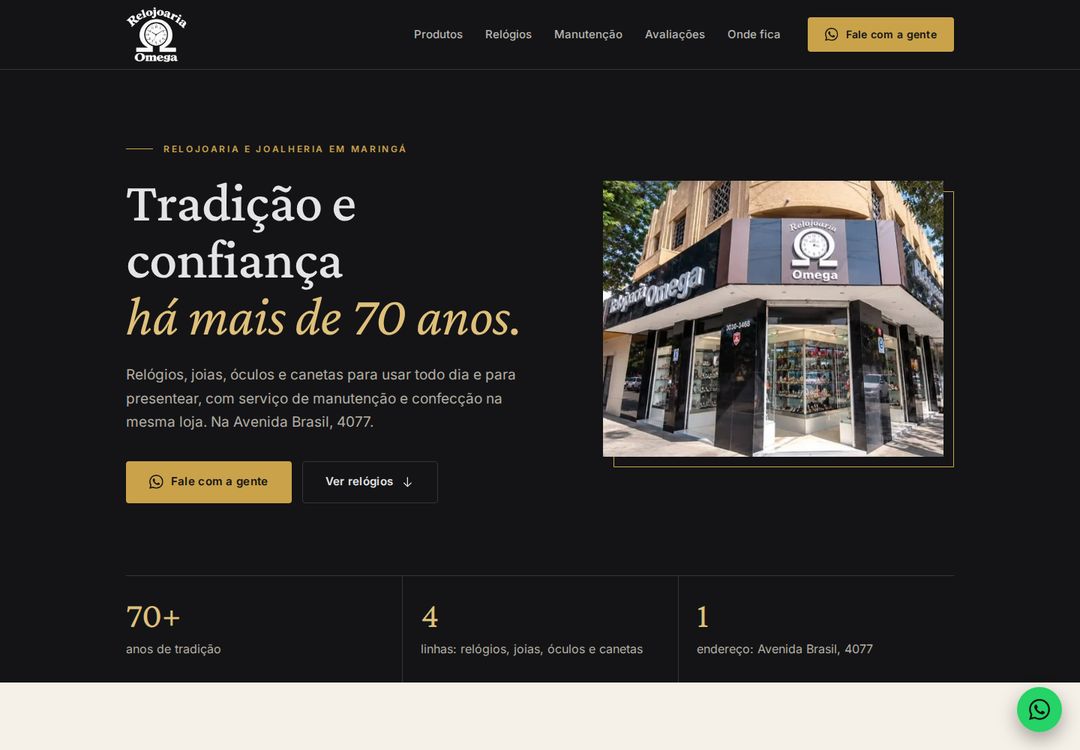 Primeira tela do site da Relojoaria Omega.