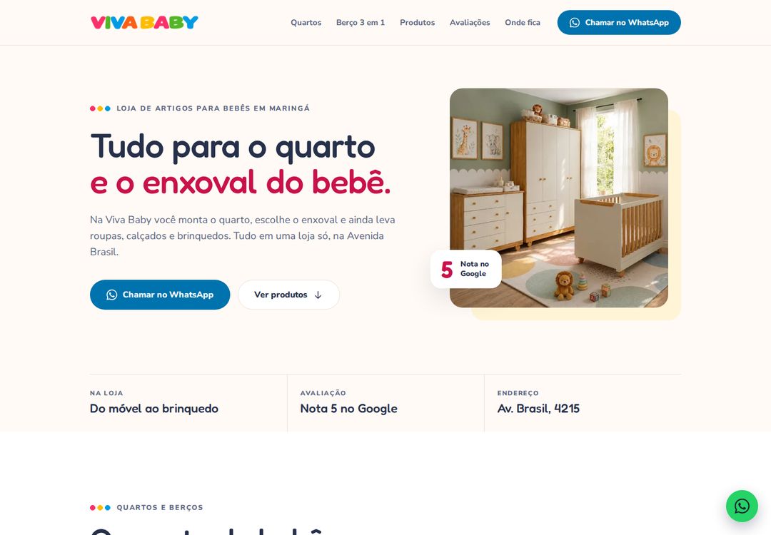 Primeira tela do site da Viva Baby.